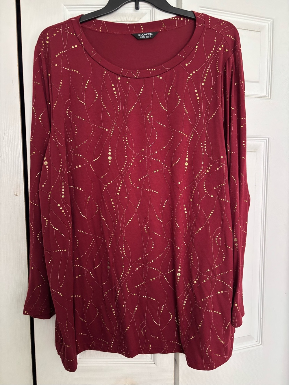 BloomChic Burgundy Long-Sleeve Top with Gold Dot Accents